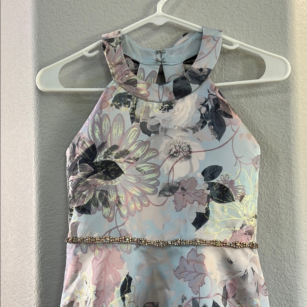Floral Halter Dress with Beaded Waist